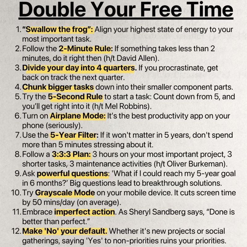 12 Secrets to Double Your Free&nbsp;Time